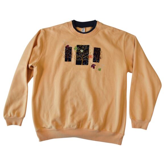 Vintage 90s Fall Leaves Embroidered Crewneck Sweatshirt, Quirky Grandmacore - Picture 1 of 6